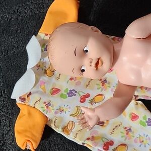Plastic Baby Doll Toy Cute Yummy Food Theme‎ Jumper Outfit VINTAGE